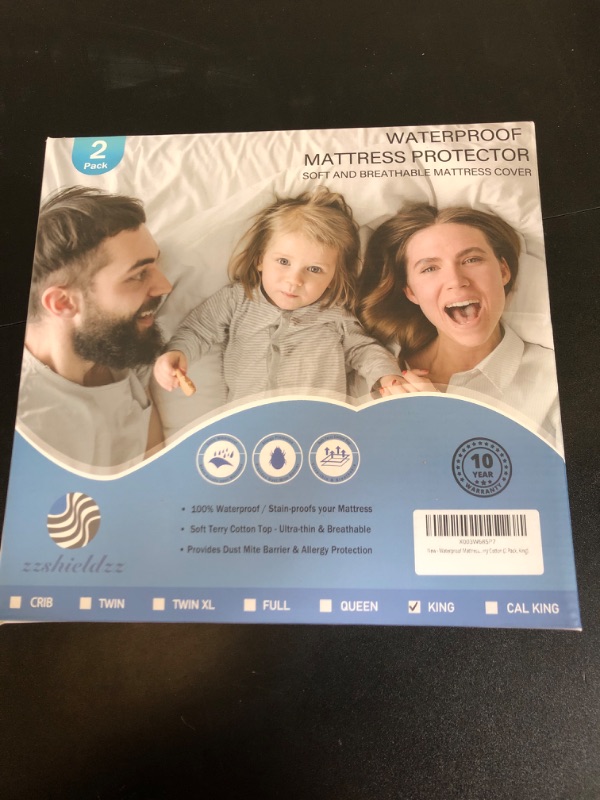 Photo 2 of 2 Pack Waterproof Mattress Protector, King Size Mattress Cover, Terry Cotton Fitted Sheet with Stretchable Pockets