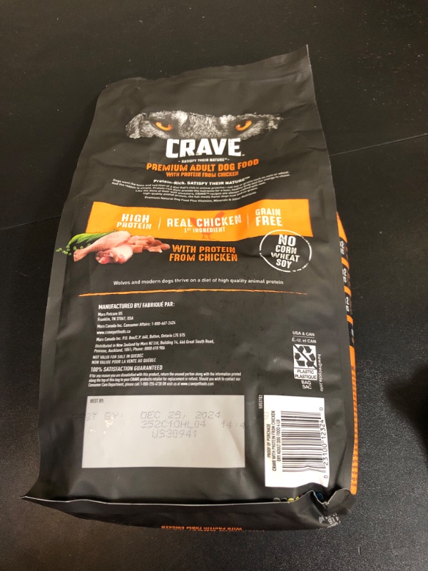 Photo 2 of CRAVE Grain Free High Protein Adult Dry Dog Food, Chicken, 4 lb. Bag BB: 12/25/24