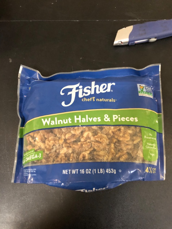 Photo 2 of Fisher Chef's Naturals Walnut Halves & Pieces 1 lb, 100% California Unsalted Walnuts for Baking & Cooking, Snack Topping, Resealable Bag, Great with Yogurt & Cereal, Vegan Protein, Keto Snack Halves and Pieces 16 Ounce (Pack of 1) BB 6/13/2025