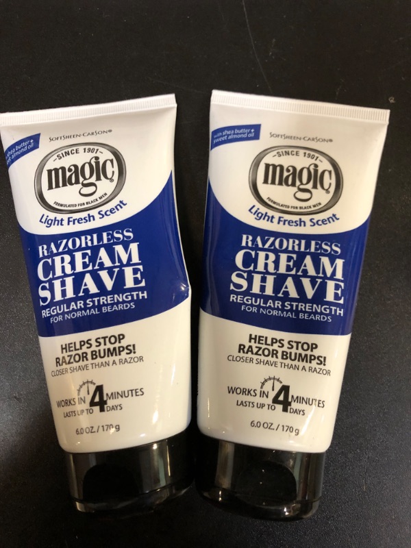 Photo 2 of 2 Pack SoftSheen-Carson Magic Razorless Shaving Cream, Hair Removal Cream for Body Hair, Regular Strength Depilatory Cream, Works in 4 Minutes for Normal Hair, 6 Oz