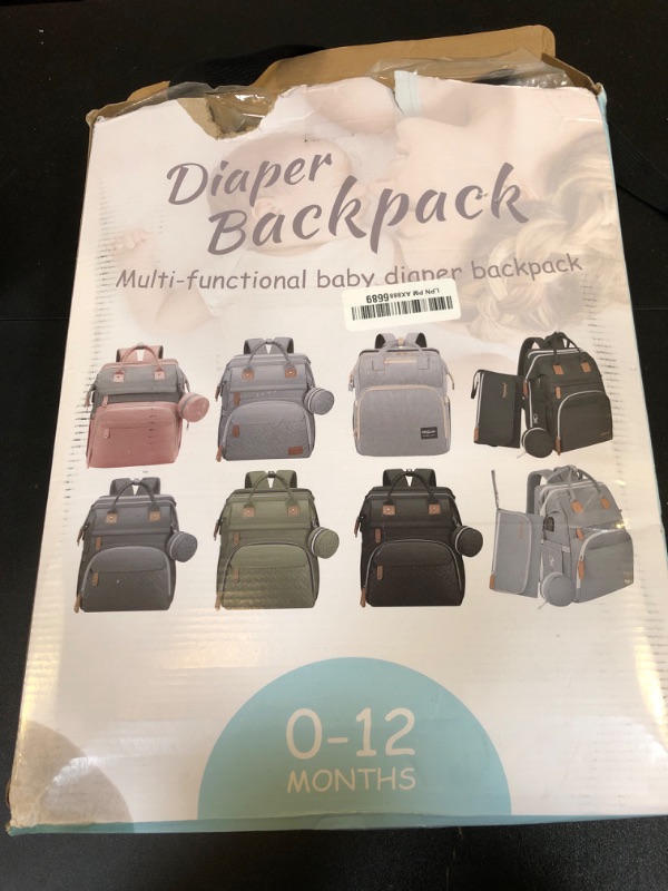 Photo 2 of DERJUNSTAR Baby Diaper Bag Backpack, Diaper Changing Station, Baby Bags for Boys Girls, USB Charging Port,Pacifier Case, Sunshade and Toy Bar, Ash Grey