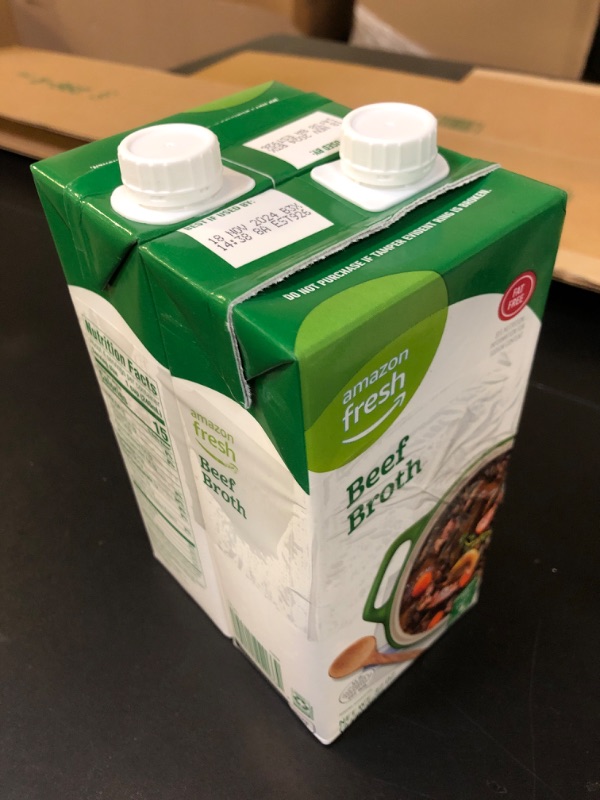 Photo 2 of Amazon Fresh, Beef Broth, Carton, 32 Oz Pack of 2 BB: 11/18/2024