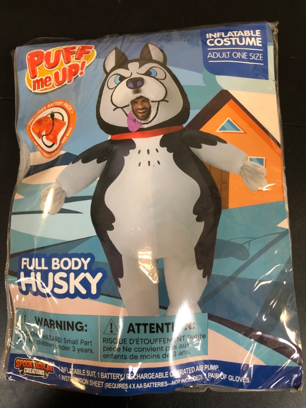 Photo 2 of Spooktacular Creations Adults Halloween Inflatable Costumes, Husky Blow Up Dog Costumes for Men, Funny Full Body Animal Halloween Inflatable Suits with Gloves for Halloween Cosplay Themed Parties ONE SIZE 