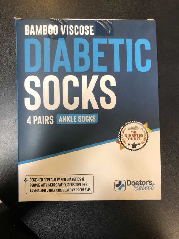 Photo 1 of Doctor's Select Bamboo Viscose Diabetic Socks for Men & Women - 4 Pairs | Black, White, Navy, Grey | Ankle Neuropathy Socks for Men | Non Binding Mens Diabetic Socks | Diabetic Socks for Men 9-12