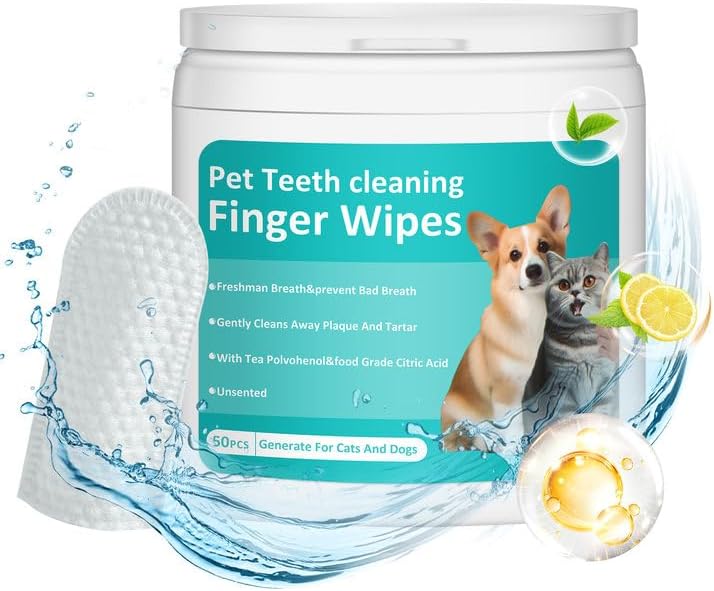 Photo 1 of PITHER Dog Teeth Cleaning Wipes, Pet Dental Finger Wipes for Dogs & Cats Disposable Gentle Dog Teeth Cleaning Pads Tooth Brushing Kit Freshen Bad Breath Remove Plaque & Tartar Buildup 50 Counts EXP 08/04/2026