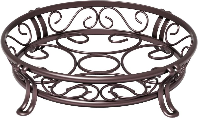 Photo 1 of Yimobra Metal Plant Stand for Outdoor Indoor, Heavy Duty Flower Pots Holder Rustproof Wrought Iron Planter Stands Garden Round Supports Rack for Planter 11.8 Inches, Bronze Brown