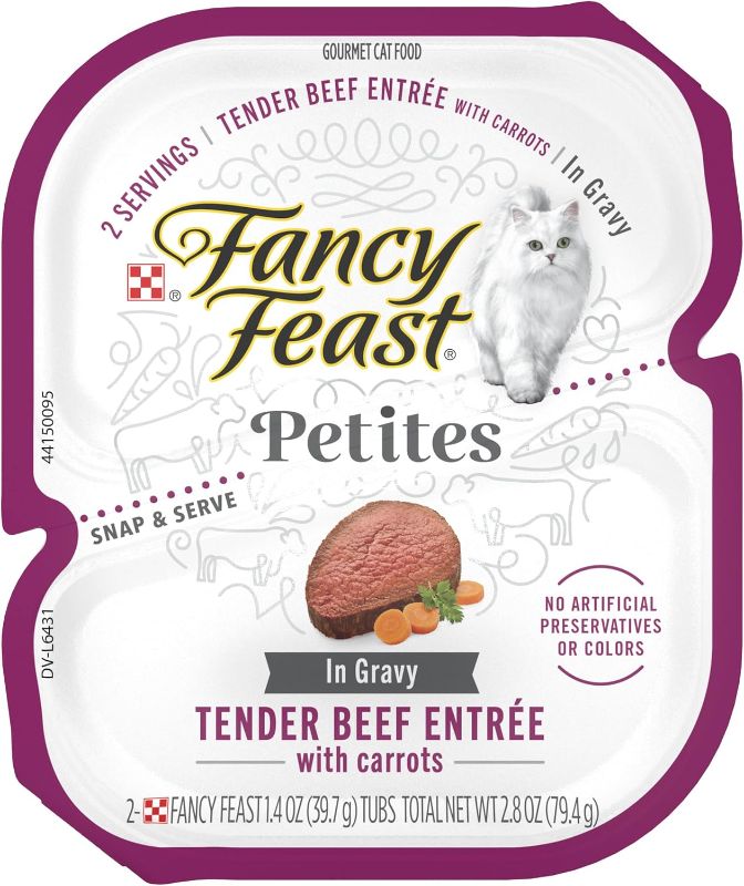 Photo 3 of Purina Fancy Feast Gourmet Gravy Wet Cat Food, Petites Tender Beef With Carrots Entree - 2.8 Ounce (Pack of 12) EXP 09/2025