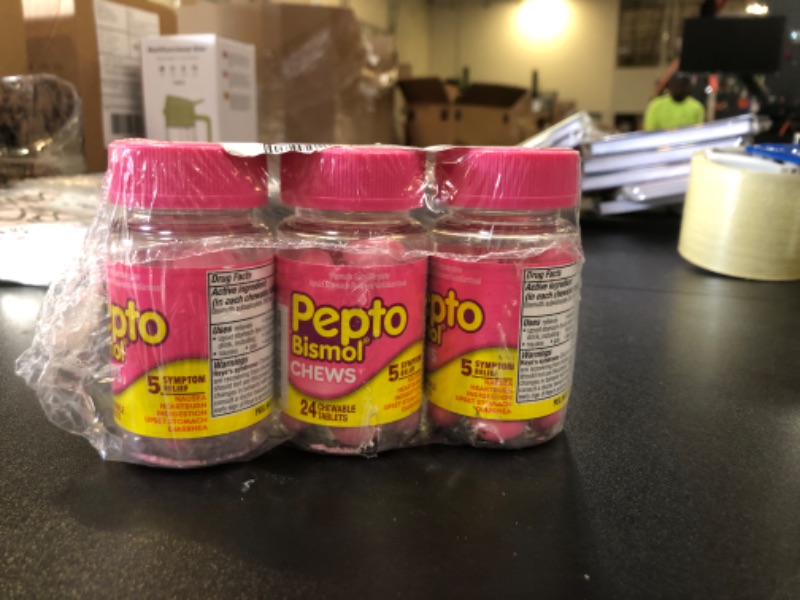 View 2 of Pepto Bismol Chews, Fast and Effective Digestive Relief from Nausea, Heartburn, Indigestion, Upset Stomach, Diarrhea, 72 Total (3 Packs of 24)