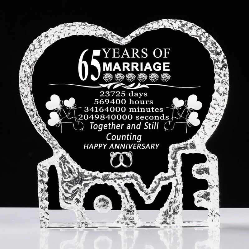 Photo 1 of 65 Years 65th Wedding Anniversary Crystal Gifts for Her Him, 65 Years of Marriage Keepsake for Couple Friends Women Man Mom Dad Parents Husband Wife