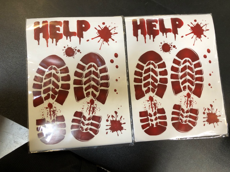 Photo 2 of 2 Pack DC-BEAUTIFUL Halloween Bloody Handprint Footprint Horrible Window Stickers, 12 Sheets Halloween Decoration Clings for Window Wall Floor Glass Bathroom Outdoor Indoor Halloween Party