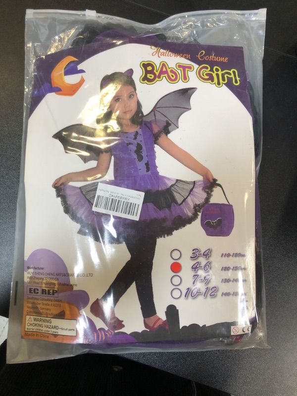 Photo 2 of DNQCOS Girls Bat Halloween Costume Witch Cosplay Costume Tutu Dress Set for Kids (4-6X, Bat Purple)