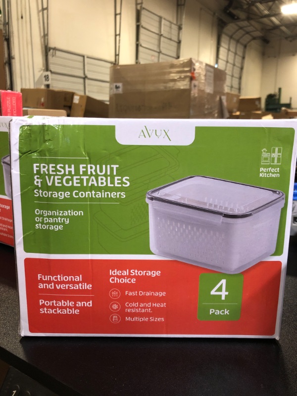 Photo 2 of AVUX Fruit Storage Containers for Fridge (4 Pcs) Air Tight Food Storage Bins with Lid | Leak-Proof Rectangular Containers to Keep Fruits, Berries, Veggies, and Salad Fresh for Longer