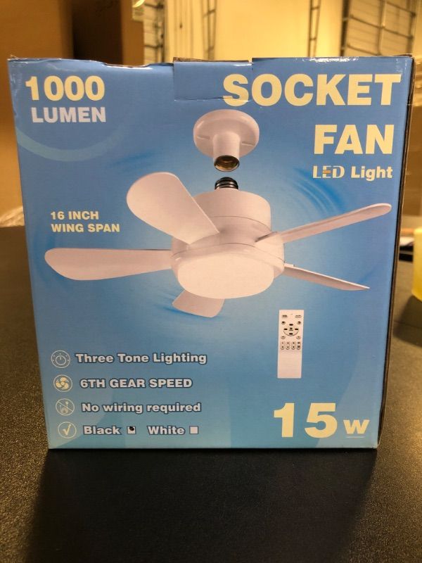 Photo 1 of Socket Fan Light Ceiling Fans with Lights and Remote, 6 Speeds Dimmable 3 Colors, Light Bulb Screw in Ceiling Fans with Reverse for Kitchen, Garage, Closet (Black)