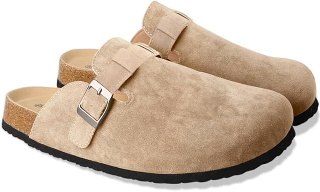 Photo 1 of Clogs for Women Suede Soft Leather Clogs Classic Cork Clog Antislip Slippers Waterproof Mules House Sandals Buckle Size 36