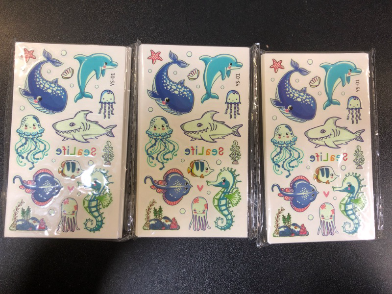 Photo 1 of 3 Packs of Metker Sea Animals,Dinosaurs,Vehicles(330PCS) Kids Luminous Waterproof Temporary Tattoos,Fake Tattoo Sticker Party Supplies for Children,Glow Party Supplies Gifts Goody Bag Stuffers Party Bag Fillers