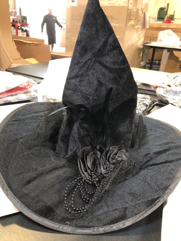 Photo 3 of 2 of Leuceiy Witch Hat for Women, Halloween Costume Party Witches Hat, Wizard Hats Women's Witch Hats with Roses & Feathers(Black)