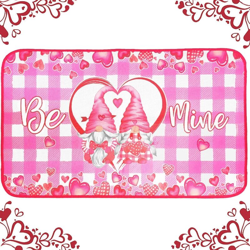 Photo 1 of 2 of Valentine's Day Gnome Decorative Doormat Indoor Outdoor Love Heart Welcome Decorative Door Mat, Non Slip Washable Pink Love Floor Doormat, 16x24 Inches