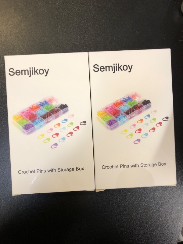 Photo 1 of 2 Box of Semjikoy 300 Pieces Knitting Crochet Stitch Markers, Colorful Stitch Markers Locking Crochet Pins, DIY Craft Plastic Safety Pins Weave Stitch Needle Clips Counter - 15 Colors