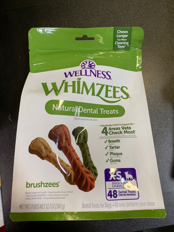 Photo 2 of WHIMZEES by Wellness Brushing Dental Chews For Dogs, Grain-Free, Long Lasting Treats, Freshens Breath Extra Small Breed, 48 Count exp july 2027