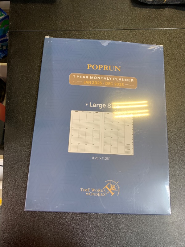 Photo 2 of POPRUN 2025 Monthly Calendar 8.5" x 11", Large Writing Space Monthly Planner with PU Leather Soft Cover, Dual Pockets, Monthly Tabs, 100GSM Thick Paper, Sunday Start - Black