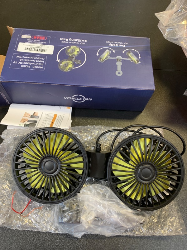 Photo 2 of USB Car Cooling Fans for Backseat: Dual Head Car Fan for Kids 3 Speeds 360° Rotatable Vehicle Rear Headrest Fans 5V Powerful Electric Air Circulation Fan for Sedan SUV RV Truck