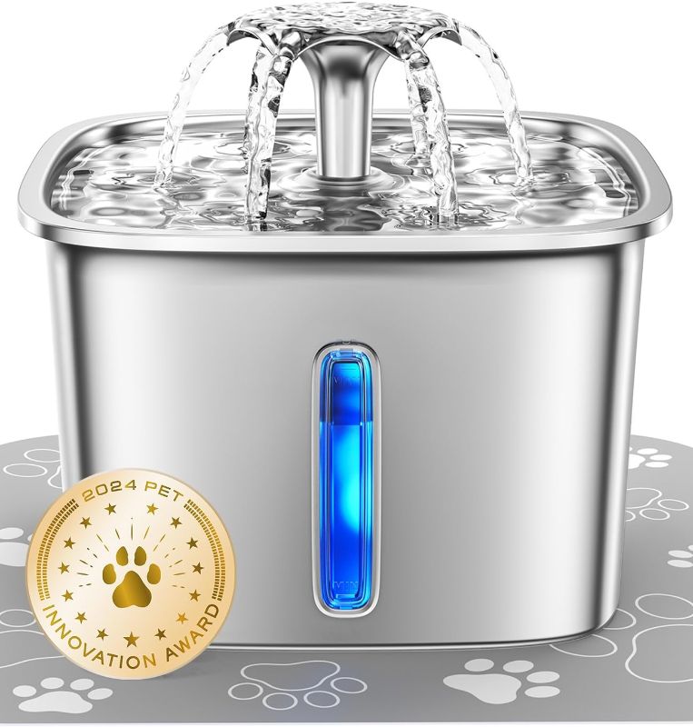 Photo 1 of Veken Innovation Award Winner Stainless Steel Cat Water Fountain, 95oz/2.8L Automatic Pet Fountain Dog Water Dispenser with Replacement Filters & Silicone Mat for Cats, Dogs, Multiple Pets (Silver)
