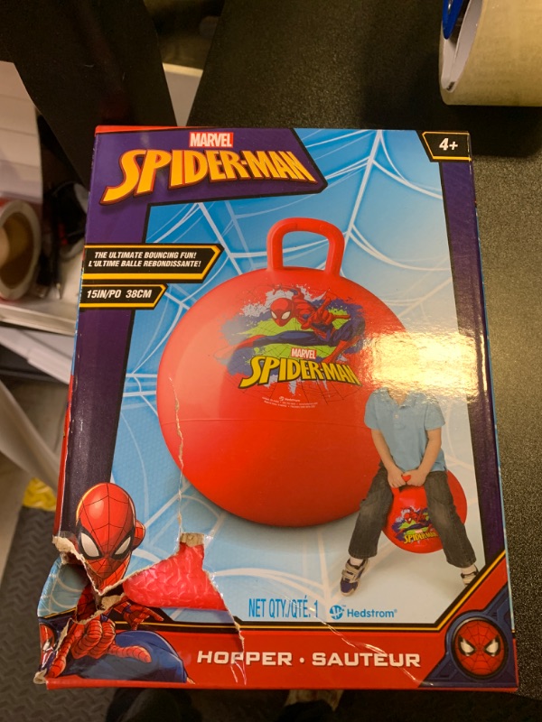 Photo 2 of Hedstrom Marvel Spiderman 15 Inch Hopper Ball, Jumping Ball for Kids 55-97064 box is damaged