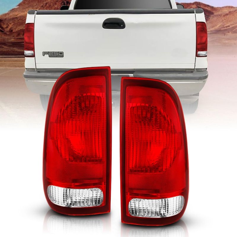 Photo 1 of AmeriLite for Ford F-Series F150 F250 F350 SuperDuty Clear Red Factory Style OE Replacement Assembly Halogen Tail Lights Brake Lamps Set - Driver and Passenger Side
