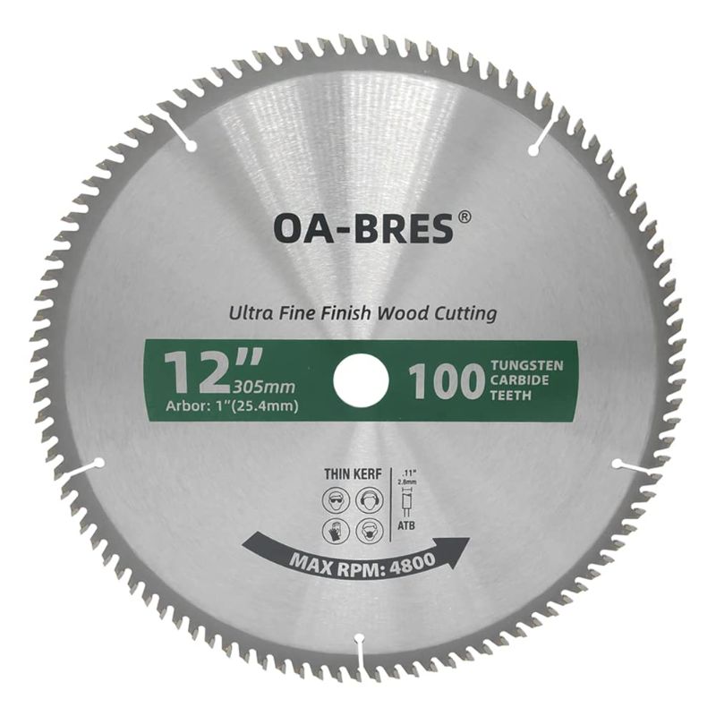 Photo 1 of 12-Inch Miter/Table Saw Blades, 100-Tooth ATB TCT Ultra Fine Finish Wood Cutting Circular Saw Blade with 1-Inch Arbor
