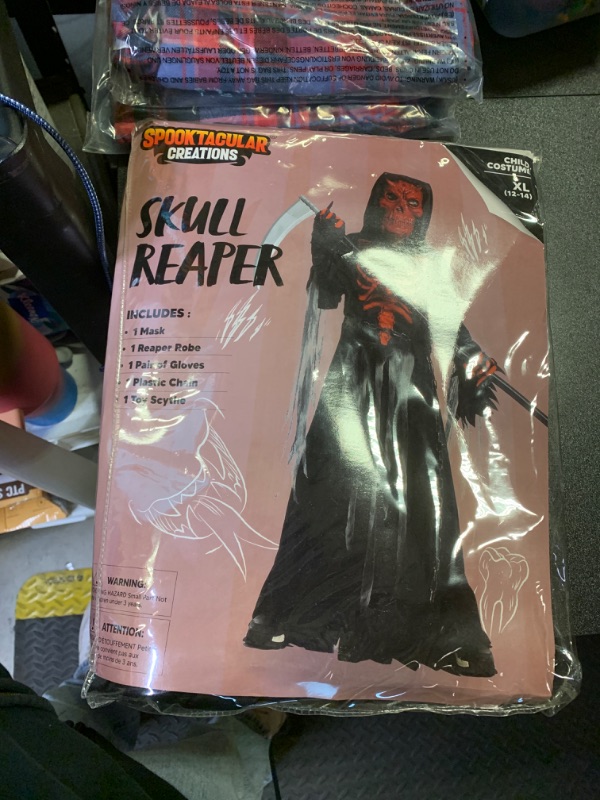 Photo 2 of Spooktacular Creations Child Boys Red Skull Reaper Costume, Kids Halloween Grim Reaper Costume Dress-Up for Halloween Themed Party -XL(12-14yr)