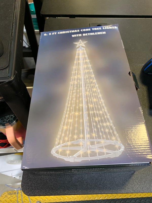 Photo 1 of Outdoor Christmas Cone Tree with Lights, 340LED Xmas Lighting Show with Bethlehem Star Topper, 6.5Ft Christmas Decorations with 8 Lighting Modes, Indoor or Outdoor Sign
