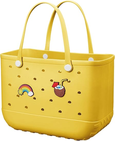 Photo 1 of Beach Bag Rubber Tote Bag Waterproof Travel Bags for Women Washable Tote Bag Handbag for Sports Beach Market Pool XL, Yellow