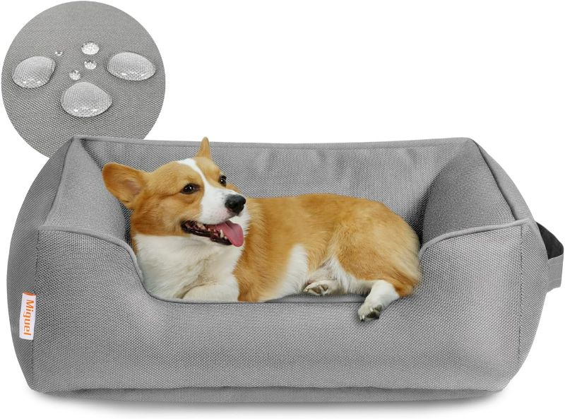 Photo 1 of Miguel Waterproof Outdoor Dog Bed for Medium Small Dogs, Oxford Pet Bed Tough with Sides Easy Clean, All Weather Rectangle Puppy Bed with Removable Cover Bolster Bed Scratch Resistant 30 inches