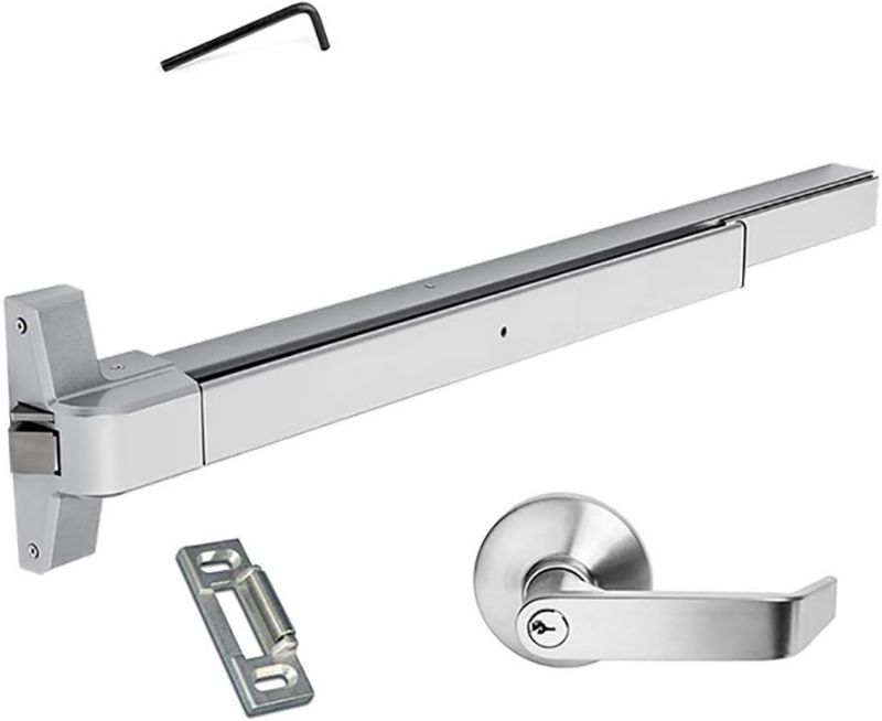 Photo 1 of Dynasty Hardware Push Bar Panic Exit Device for Emergency Exit Doors Painted Aluminum, with Exterior Lever Handle