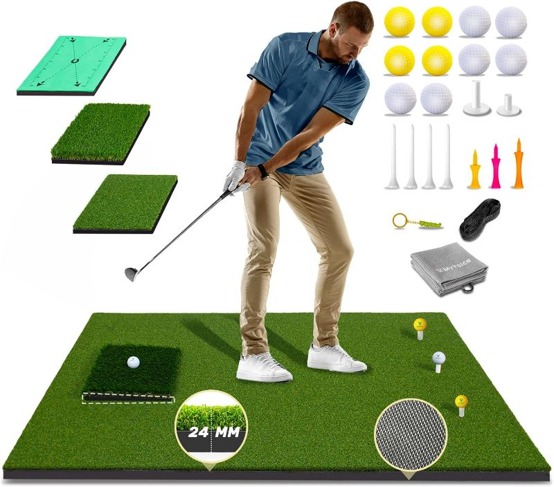 Photo 1 of Upgrade Multi-Function Golf Hitting Mat – MyVoice 5x4ft Thickened Mat with Interchangeable Turf, Durable Non-Slip Base for Indoor & Outdoor Practice, Ideal for Golfers of All Levels