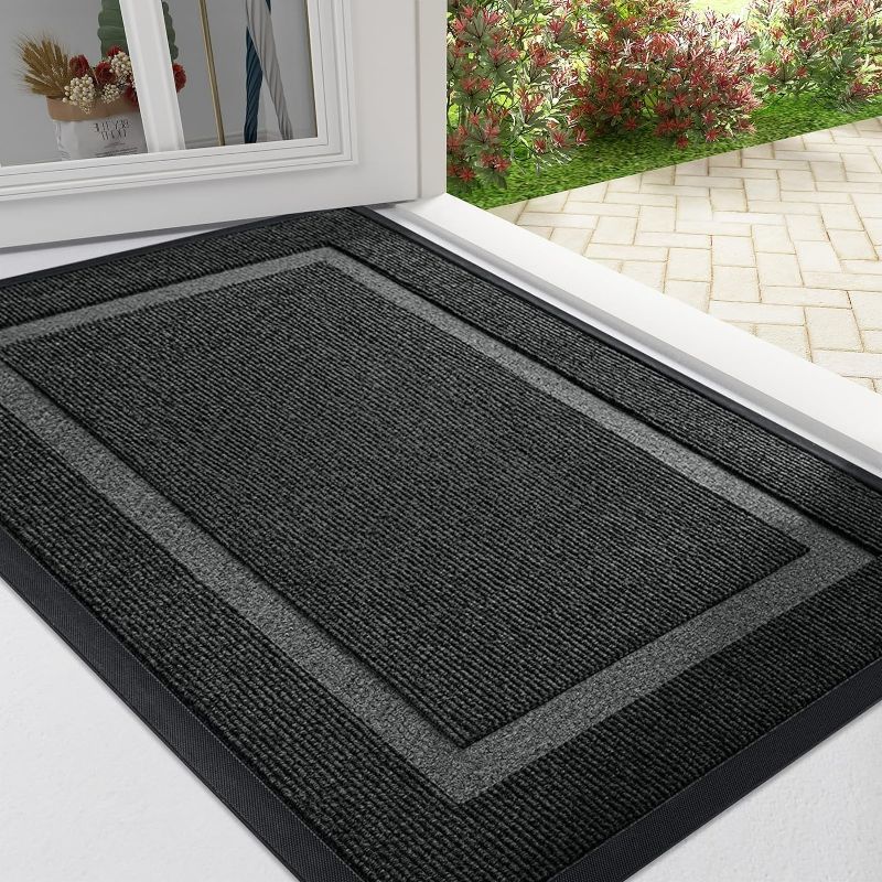 Photo 1 of 47inX32in Front Door Mat Indoor Outdoor Entrance Waterproof All Season All Weather Doormat Sturdy Natural Rubber Fade Resistant Low Profile Easy Clean Patio Porch Entryway Mat Black