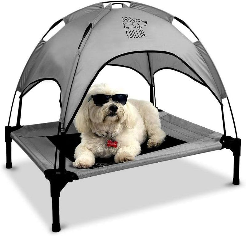 Photo 1 of Floppy Dawg Just Chillin' Elevated Dog Bed. Cool Cot with Removable Canopy Shade. Indoor or Outdoor Pet Use. Lightweight and Portable. Chill in Style on Raised Breathable Mesh Fabric.