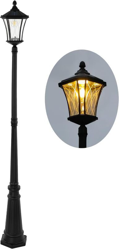 Photo 1 of LUTEC Outdoor Solar Lamp Post Light, Dusk to Dawn Waterproof Pole Light with Patterned Glass, Exterior Vintage Black Solar Powered Street Light Fixtures for Garden, Patio, Pathway, Yard