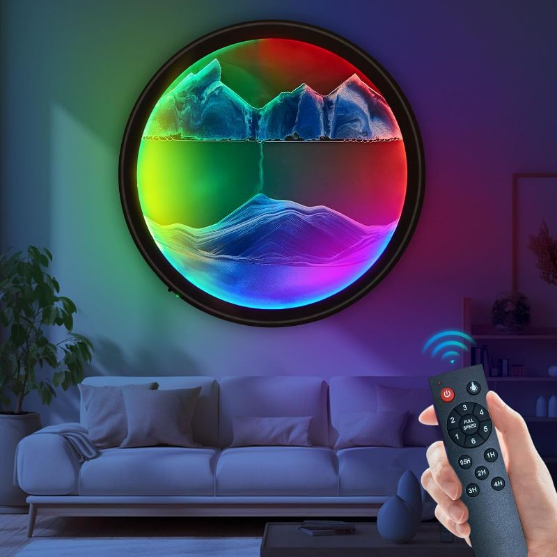 Photo 1 of Mtadmai17.6'' Moving Sand Art Liquid Motion Picture Rechargeable Battery Operated Wall Sconce 360° Rotate Color Changing Lamp Led Wall Art Sand Relaxing Craft for Bedroom Living Room Office-(Blue)