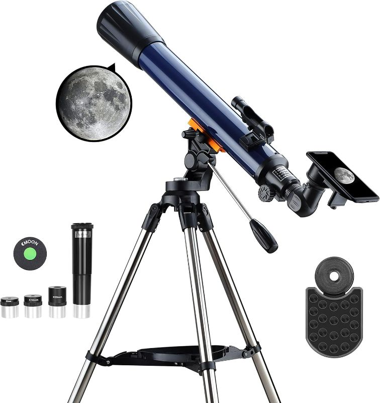 Photo 1 of ESSLNB Telescope for Adults 700X70mm with K4/10/20 Eyepieces 525X Telescopes for Beginners Over 18 Years Old Erect-Image Refractor Telescope with Stainless Steel Tripod Phone Mount