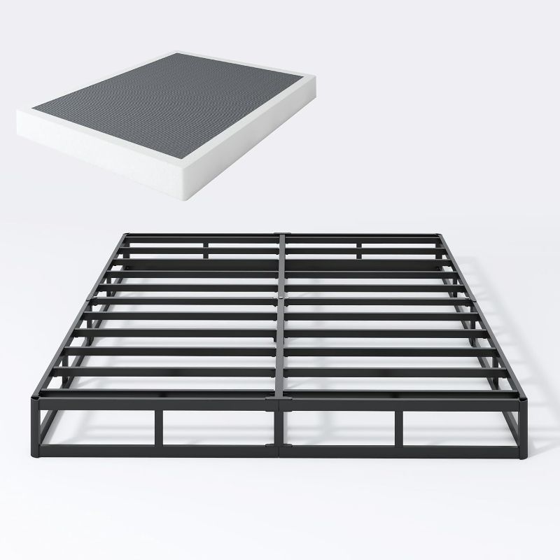 Photo 1 of Queen Box Spring 7 Inch Low Profile Box Spring Queen Size Bed Base, 3000 lbs Black Heavy Duty Metal Mattress Foundation with Easy Clean Fabric Cover,Easy Assembly