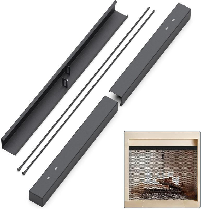 Photo 1 of Flamorrow Adjustable Rod and Valance Kit - Fireplace Curtain Rod Kit for Spark Screens and Mesh Screen Curtain, Black