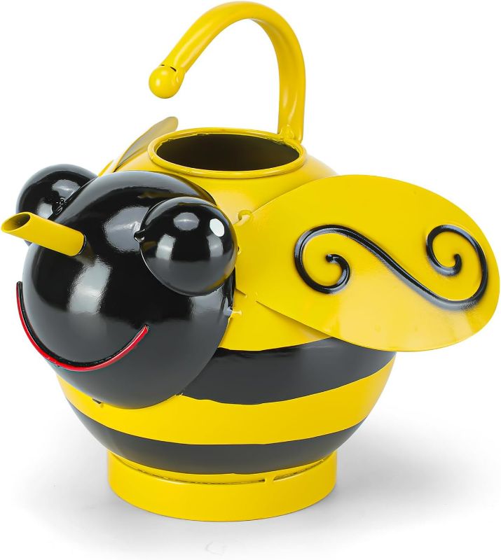 Photo 1 of Metal Cute Bee Watering Can for Indoor/Outdoor Plants, Handmade Bee Watering Pot 1.8L 1/2 Gallon, Kids Novelty Decorative Watering Kettle Planter for Plants Succulent Flowers, Garden Decor