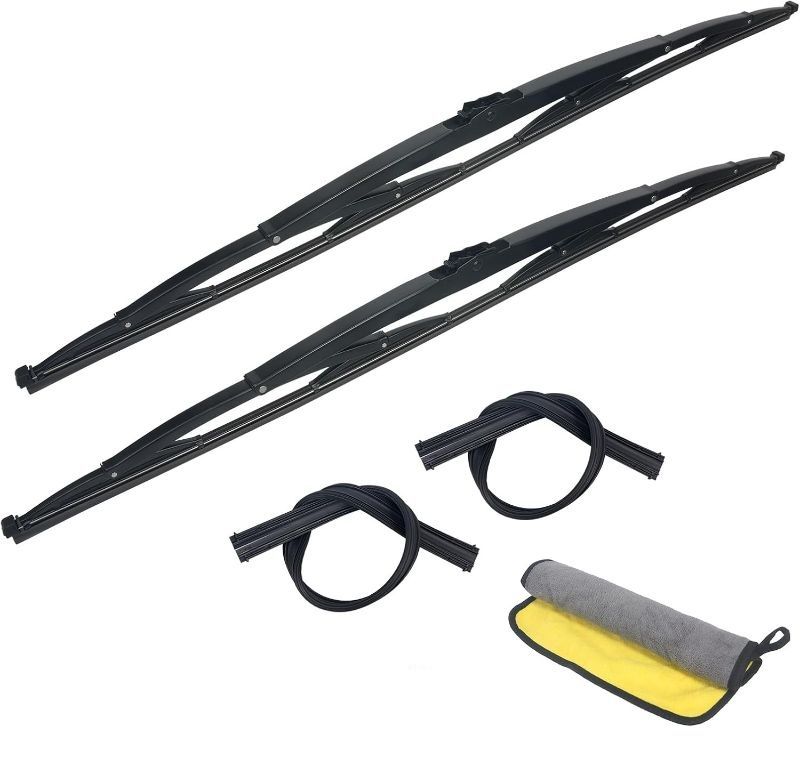 Photo 1 of **Missing Clips** 32 Inch Saddle Mount Wiper Blade Replacement for Motorhome Recreational Vehicle RV and Bus with 9mm 12mm J Hook Window Wiper Blade 2 Rubber Refills and 1 Pcs Car Wash Towel 32"/32"(Set of 2)