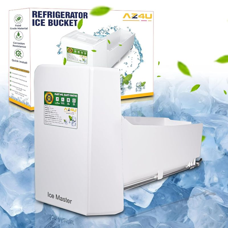 Photo 1 of AZ4U Upgraded DA97-14474C DA97-14474A RF28HMEDBSR, RF263BEAESR, RF265BEAESR, RF26J7500SR Refrigerator Ice Bucket Replacement for Samsung Ice Maker Replacement Ice Bin Tray Ice Maker