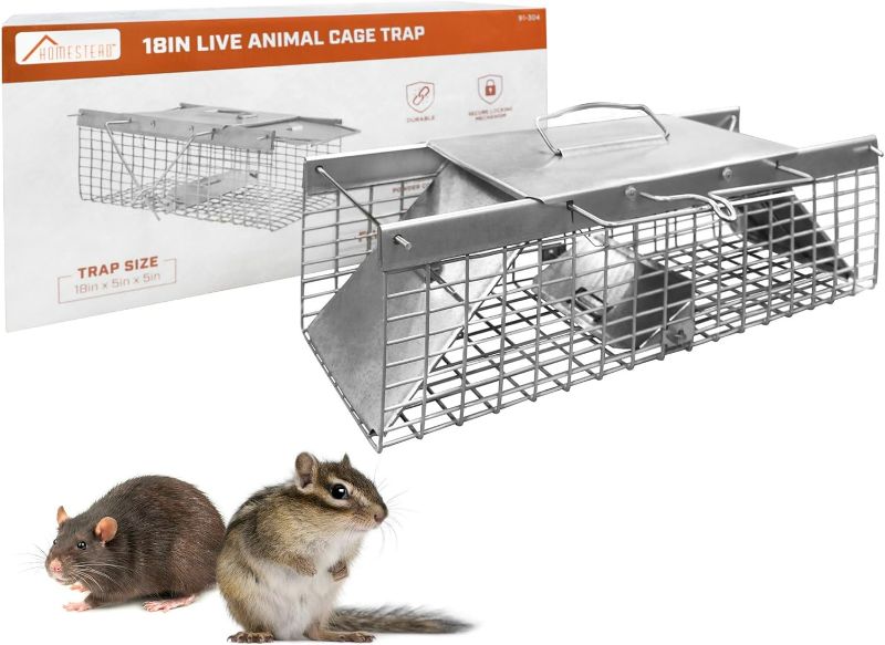 Photo 1 of HOMESTEAD Live Rat Trap Indoor/Outside - Have A Heart Squirrel Trap, for Chipmunk, Small Rabbits, Weasel and Similar-Size Rodents, 18"x5"x5", 2 Doors, Fully Assembled