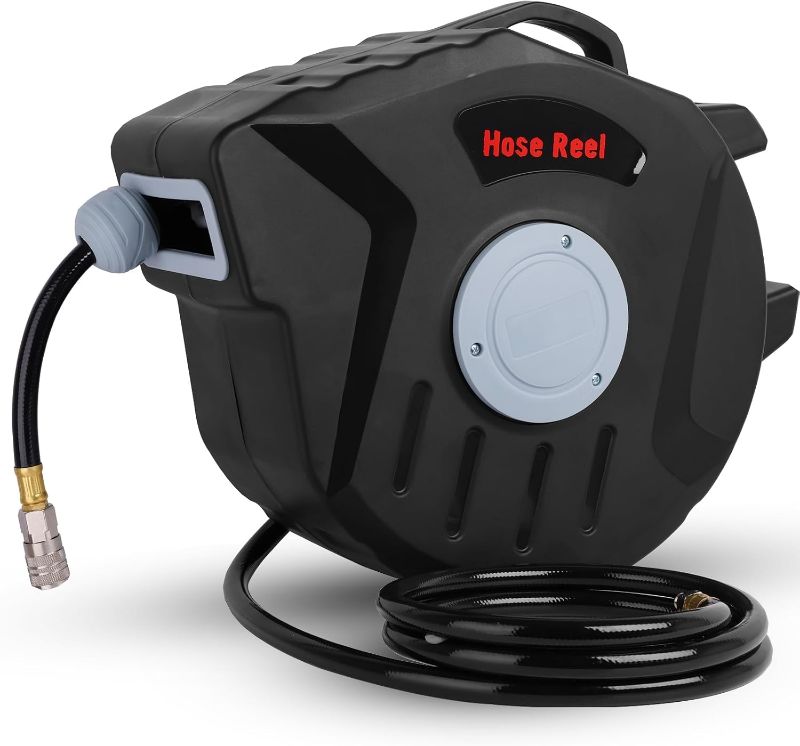 Photo 1 of Retractable Air Hose Reel, 3/8 IN x 65 FT Hybrid Air Hose Max 300PSI, Air Compressor Hose Reel with 6.5 ft Lead in, Compressor Hose Reel Wall Mounted with 180° Swivel Bracket for Garage Workshop