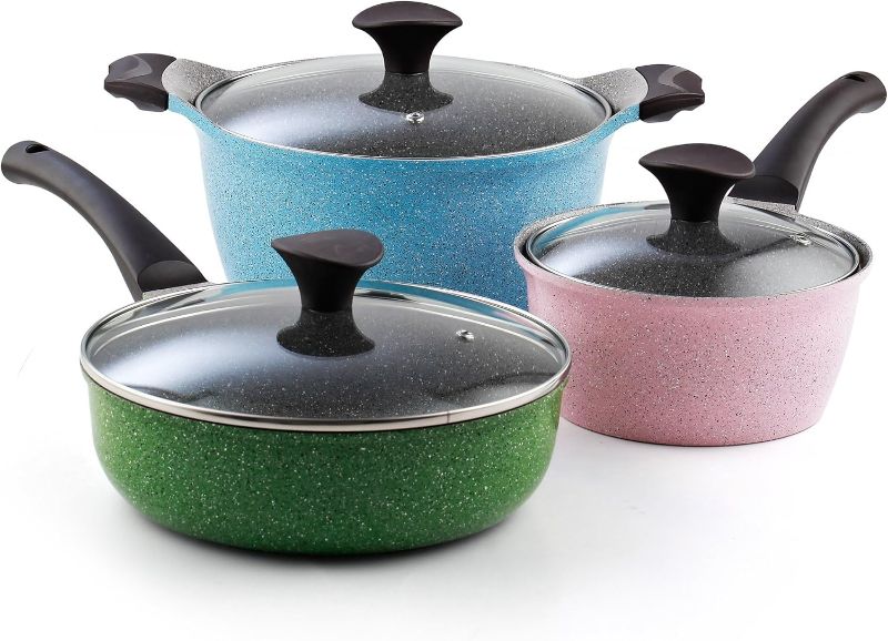 Photo 1 of Cook N Home 6-Piece Nonstick Ceramic Coating Cookware Set, Multicolor