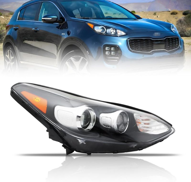 Photo 1 of Left/Right Headlight Assembly for 2017 2018 2019 2020 Sportage, Driver Side Halogen Headlamp with Clear Lens Black Housing Amber Reflector, 2 PC, Replaces# 92102-D9110