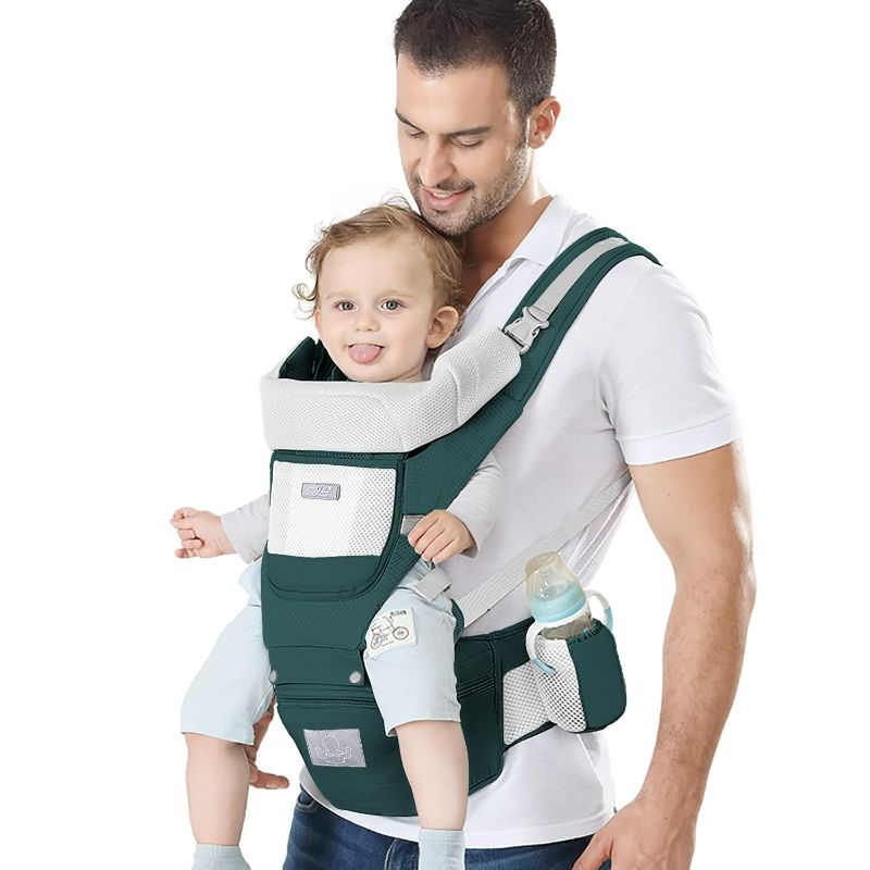 Photo 1 of Baby Carrier Ergonomic Infant Carrier with Hip Seat Kangaroo Bag Soft Baby Carrier Newborn to Toddler 7-45lbs Front and Back Baby Holder Carrier for Men/Women Dad Mom